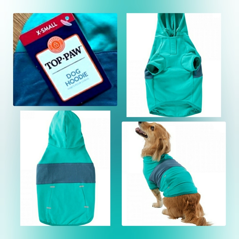 Top Paw Teal and Blue Dog Hoodie XS